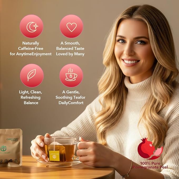 Soilmount - Pomegranate Peel Tea - Pure Herbal Tea - Natural, Organic, Non-GMO, Clean Ingredients, Caffeine Free (18 Tea Bags, Box 1)
