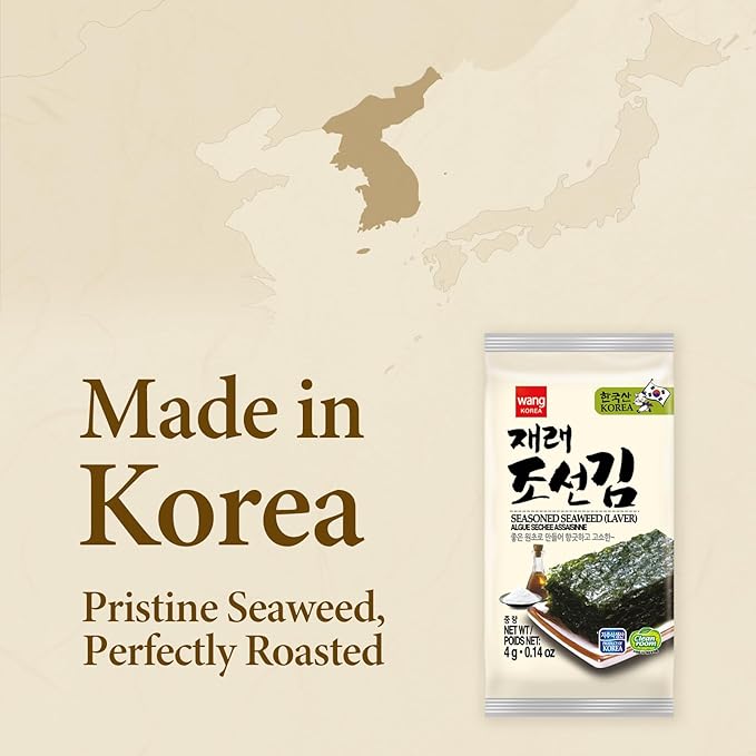 Wang Korean Seaweed Snacks Original - Crispy Roasted Seaweed Sheets, Healthy Sea Weed Snack, Keto, Vegan, Gluten-Free - Pack of 24
