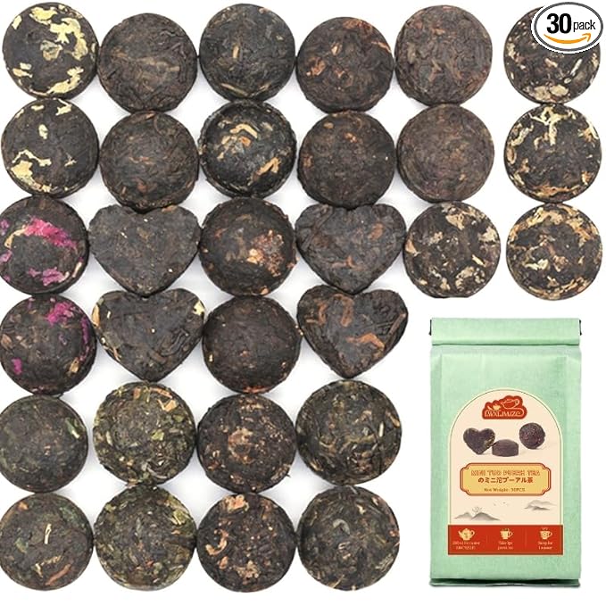 LWXLJMJZC－Ripe Puerh Tea Mini Cake 30pcs(10 Tastes*3pcs) |Yunnan Pu-erh Tea |Rice Balls (Cook&uncook) Pu'erh Tea | Mini Tuo Cha Black Tea