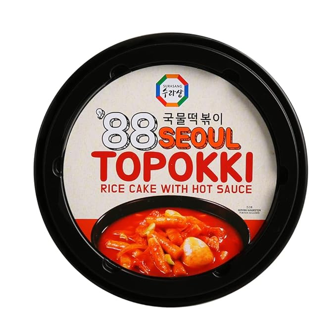 Surasang Korean Tteokbokki Cup - Korean Street Food, Classic Sweet & Spicy Sauce, Instant 2-Minute Microwave Meal, Traditional Tteokbokki Rice Cakes, 6 oz – Pack of 6