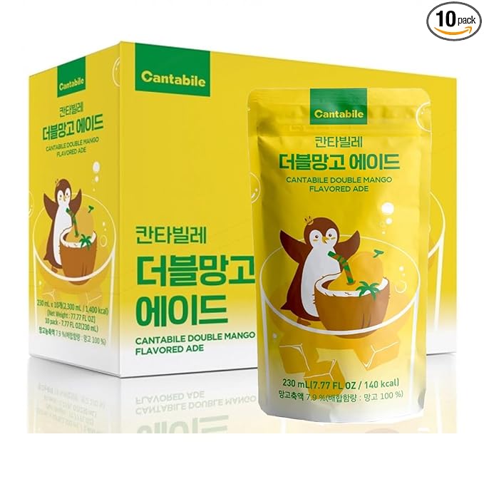 Cantabile Korean Convenience Store Pouch Drink Ready-to-Drink Refreshing Beverage Imported from Korea (Box of 10, Double Mango)