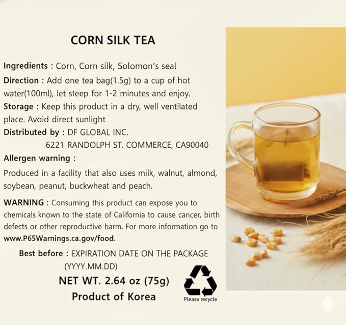 Damtuh Korean Corn Silk Tea, Corn Tea Bags, Caffeine-Free Herbal Tea, 100 Bags