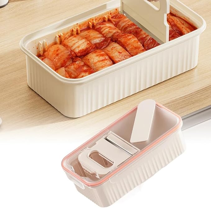 Kimchi Cutter 3 in 1 Food Meat Cutting Storage Container Kit,Kimchi-cutter Sealed Container, Kimchi-Tong Side Dish-Tong Vegetable Tong,Large Capacity Food Dispenser
