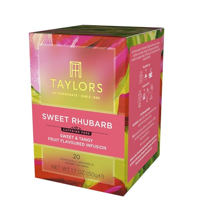 Taylors of Harrogate Sweet Rhubarb, Herbal Tea, Individually Wrapped Bags, 20 Count (Pack of 6), Vibrant, Refreshing and Sweet, Caffeine-Free, Enjoy Hot or Iced, 120 Teabags