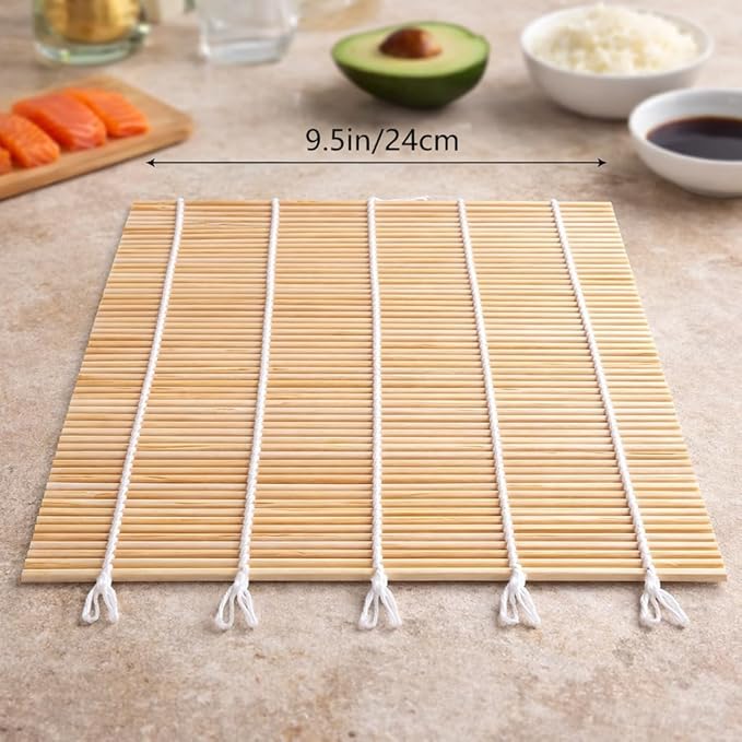 FUNGYAND Bamboo Sushi Rolling Mat with 2 Pairs of Chopsticks Natural Bamboo 9.5"x9.5" 2 Pcs Sushi Making Kit