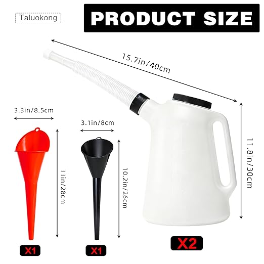 5 Quart Oil Jug with Spout Motor Oil Dispenser Oil Measuring Container Automotive Funnels Set Translucent Plastic 2 Pack