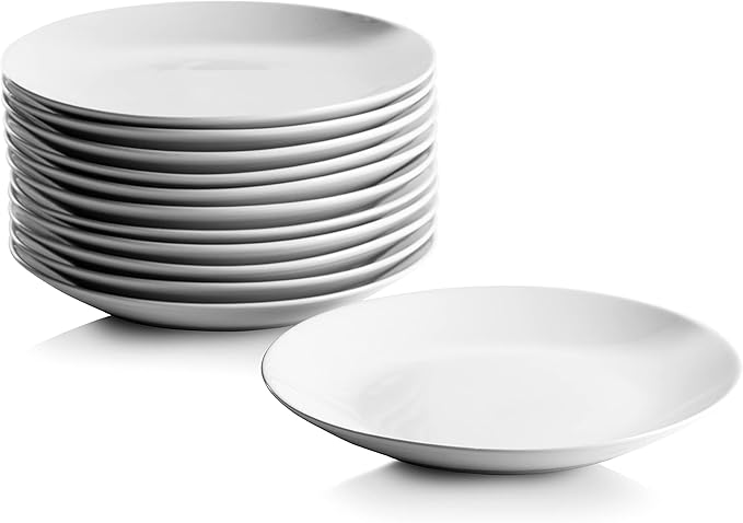 10 Strawberry Street 10.5" Catering Coupe 12pc Dinner Plate and 7.5" 12pc Salad/Dessert Plate Set, White
