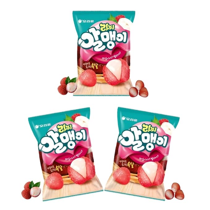 Korean Fruit Jelly Candy – Assorted Chewy Gummy Snacks –3 Fruity Flavors (Grape, Lychee, Mango) – Individually Wrapped – Perfect for Kids & Adults – 알맹이젤리 (Lychee–2.9oz(81g) × 3pack)