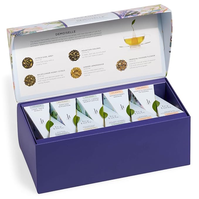 Tea Forte Premium Presentation Box Gift Set Sampler, 20 Count, Assorted Blends Individually Wrapped Handcrafted Pyramid Infuser Bags, Gifts for Mom, Demoiselle Tea