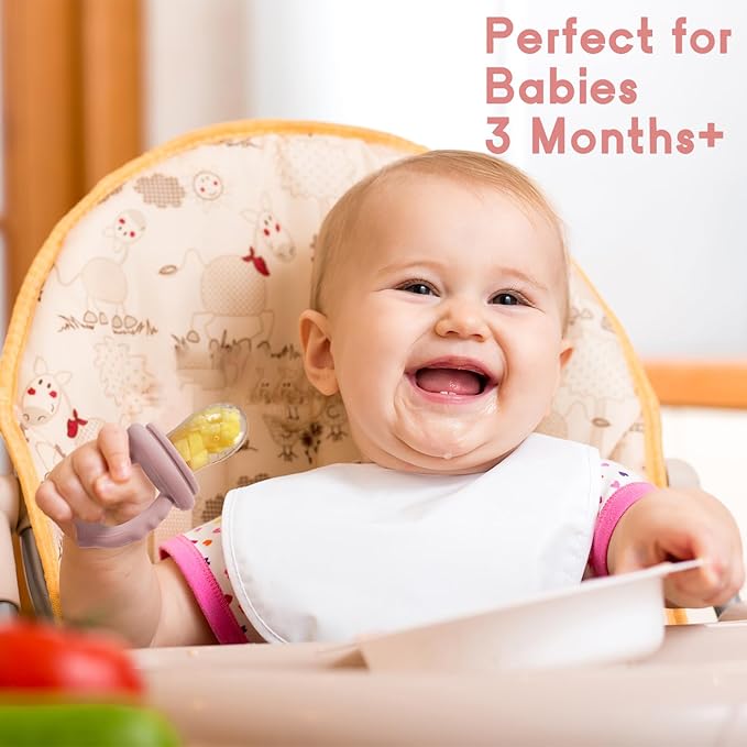 Socub Silicone Baby Fruit Food Feeder & Baby Food Freezer Tray Set, milk Popsicle Molds for Baby Teething Relief, Baby Food Pacifier Feeder for Self Feeding, Include 3 Sizes Food Pouch (Sage)