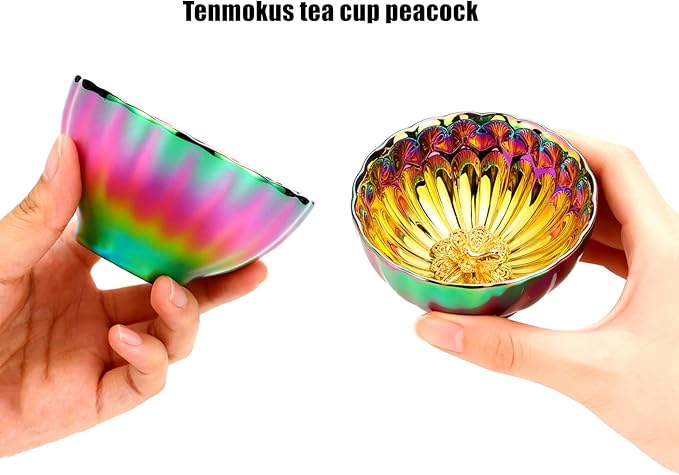 Jianzhan Tenmoku Tea Cup with Golden Peacock, 3D Chinese Kungfu Tea Cup Porcelain Master Teacup - 5 oz