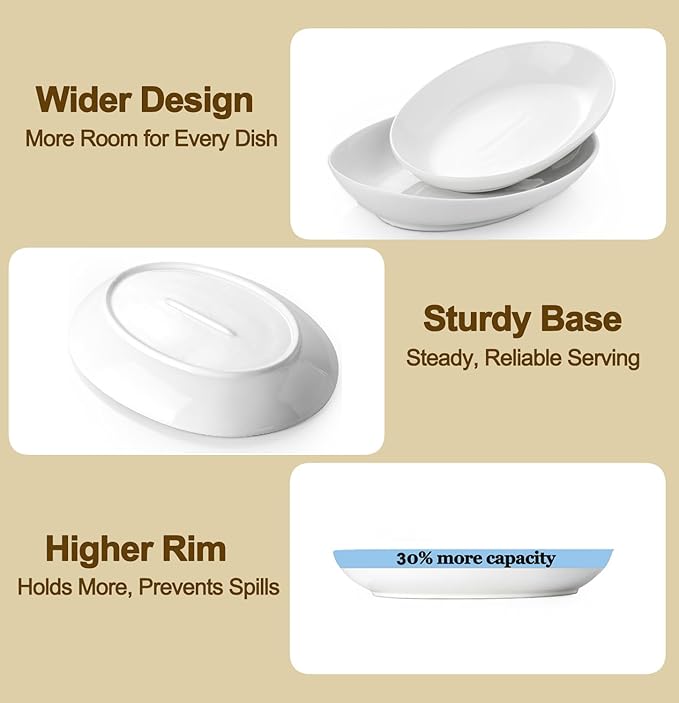14 Inch Oval Serving Platters Set of 2, Large Wide Ceramic Serving Platter, White Porcelain Serving Trays for Entertaining, Turkey, Steak, Appetizers, Pasta, Salad