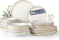 AmorArc Ceramic Dinnerware Sets,Handmade Reactive Glaze Stoneware Plates and Bowls Sets,Highly Scratch Resistant | Dishwasher & Microwave Safe Dishes Set,Service for 6 (24pc)(with Pasta bowls)