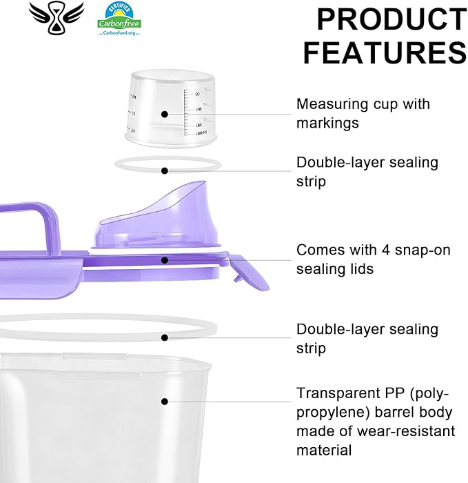 LEAWALK 10LBS Airtight Rice Food Storage Container BPA Free, 5.28Qt Clear Plastic Kitchen and Pantry Organization Bin Suitable for Cereal, Dry, Oats, Flour, Sugar, Pasta, Pet Food-Clear Purple