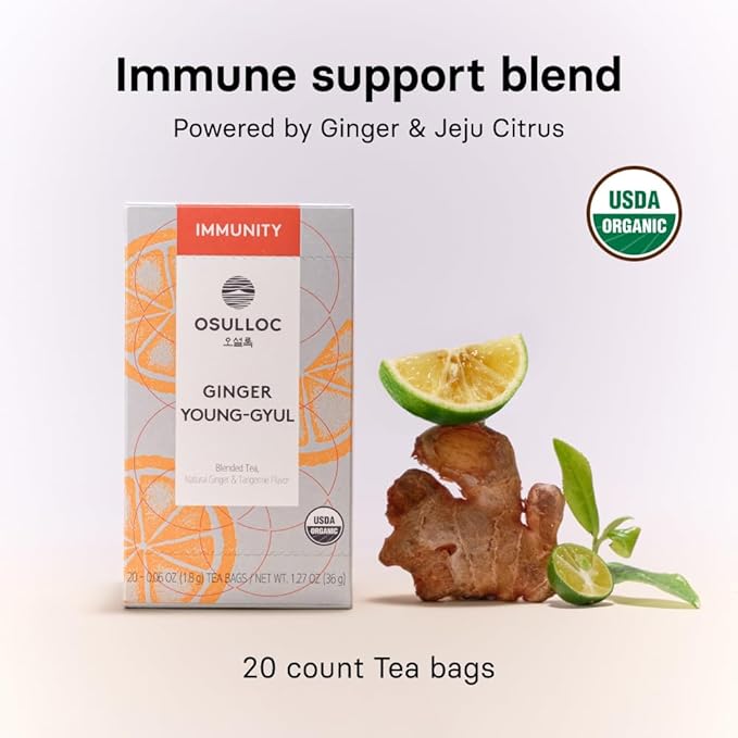 OSULLOC Ginger Young-Gyul Tea, Green Tea with Tangerine & Spice, Immunity Support Blend, 20 Count, 1.27 oz