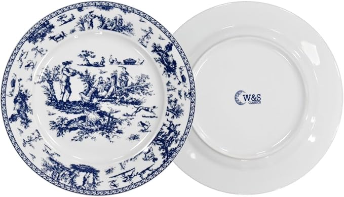 W&S CLASSICS Classic French Luxury Round Dinner Plates | 10.5 Inches Colorful Ceramic Flat Plates – Set of 6| Large Serving Plates for Party | Dishes for Appetizer, Salad, Desert, Steak (Blue)