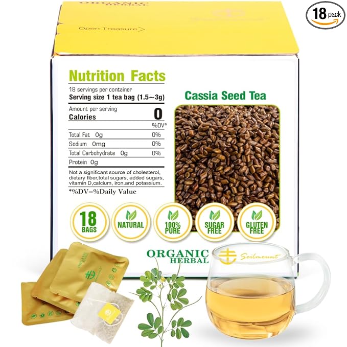 Soilmount - Cassia Seed Tea - |Senna Seeds|jue ming zi|决明子| - Pure Herbal Tea - Natural, Organic, Non-GMO, Clean Ingredients, Caffeine Free (18 Tea Bags, Box 1)