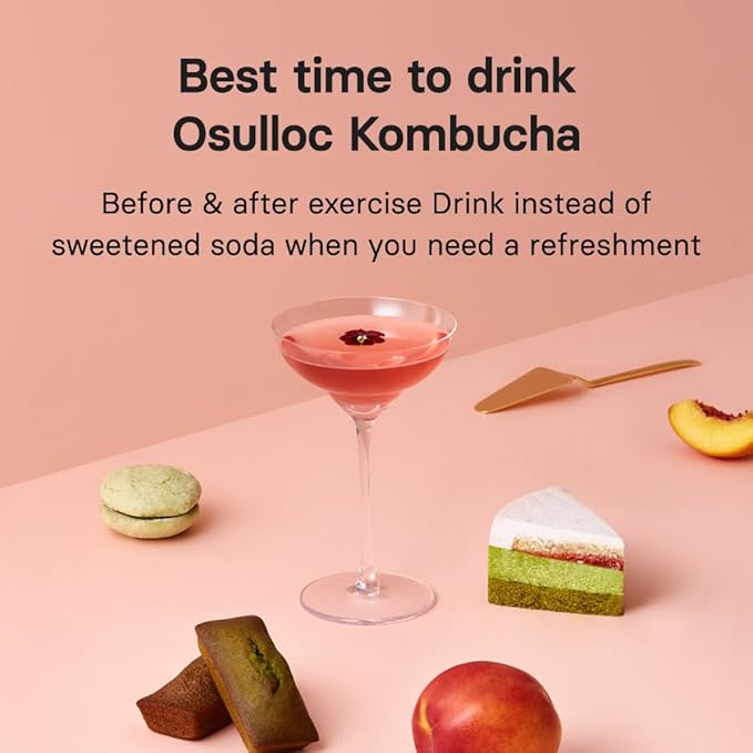 OSULLOC Kombucha Tea LycheePeach (Lychee & Peach Blending), Sparkling Powdered Mix Beverage, No added sugar, 10 Sticks, 1.76oz