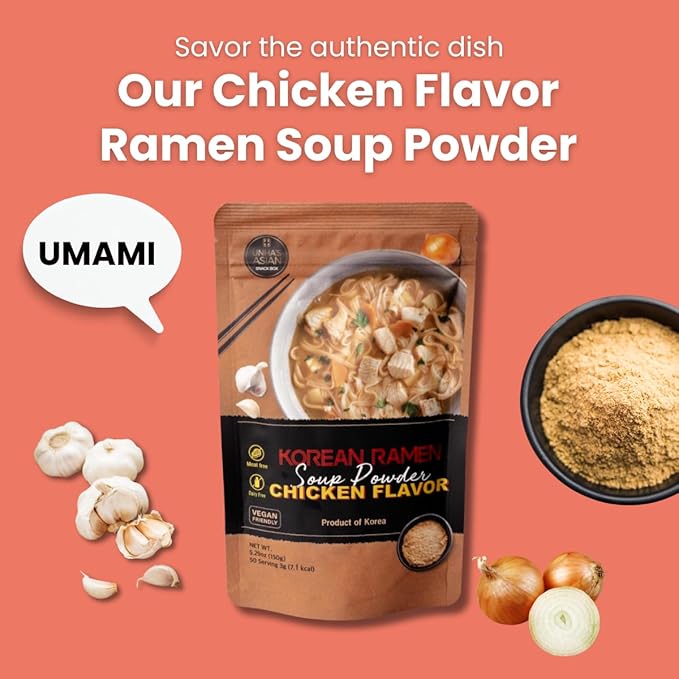 Korean Chicken Ramen Soup Powder - Instant Ramen Soup Seasoning Chicken Flavor, Umami Flavor, 5.29oz pack, product of Korea