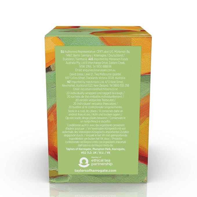 Taylors of Harrogate Mango & Cardamom, Green Tea, Individually Wrapped Bags, 20 Count (Pack of 1), Delicate, Refreshing and Sweet, Caffeinated, Enjoy Hot or Iced, 20 Teabags