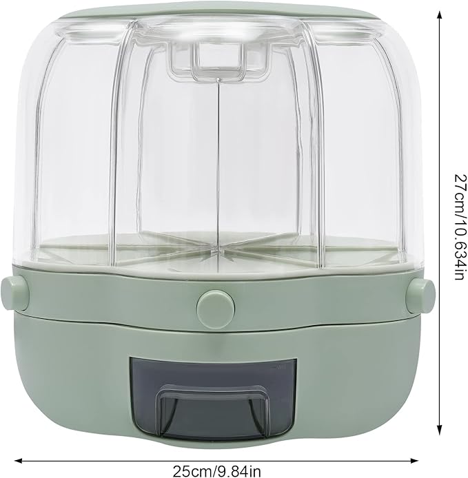 Grain Storage Container Dispenser, 6 Grids rice dispenser rotating, 360° rotating food dispenser One-Click Output rice Storage Round Grain Dispenser Kitchen (Matcha Medium 1.53kg)