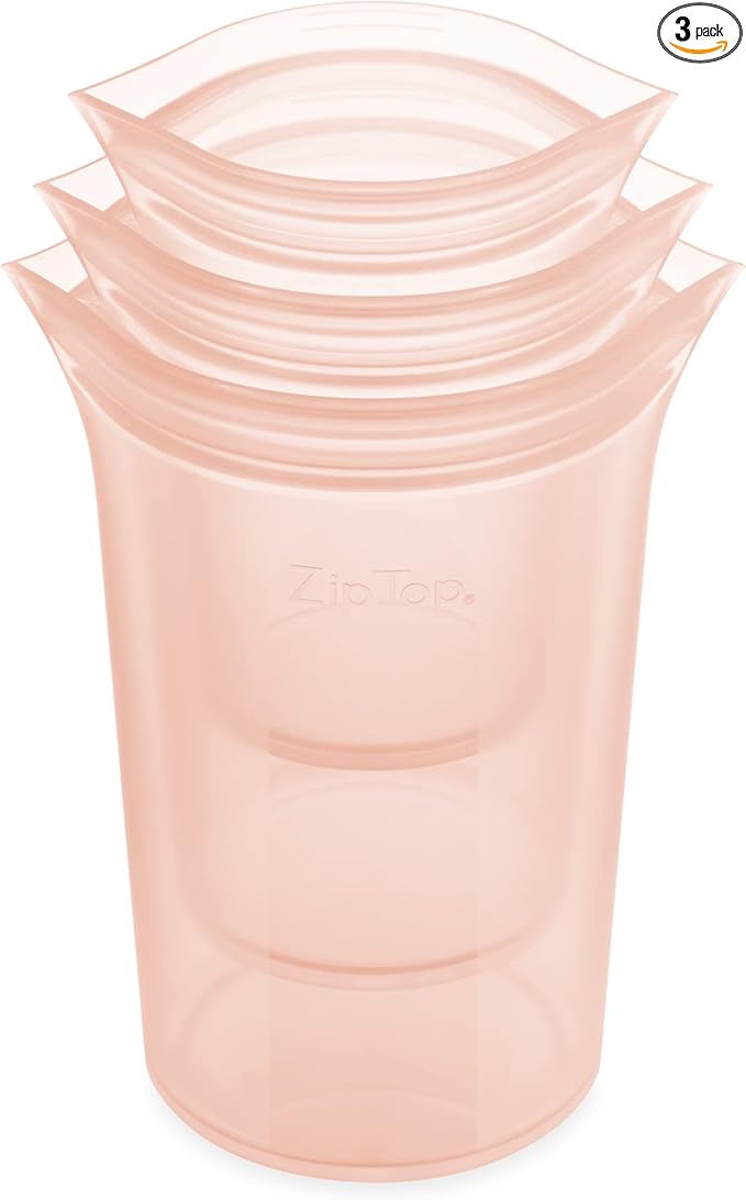 Zip Top Reusable Food Storage Bags | 3 Cup Set [Peach] | Silicone Meal Prep Container | Microwave, Dishwasher and Freezer Safe | Made in the USA