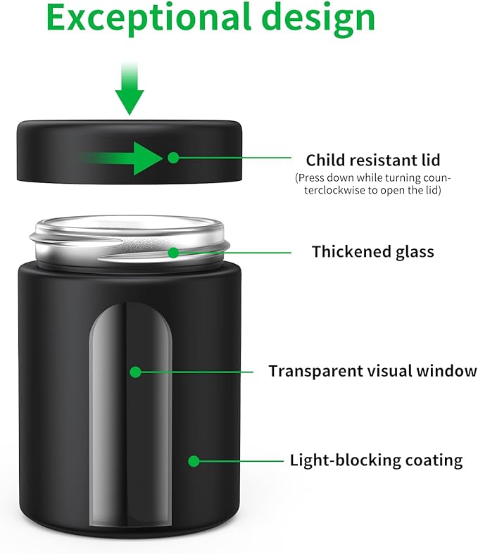 Urekt Glass Storage Jar (4 oz), 2 Pack Premium Food Grade Visual Container with Child Resistant Cap, Small Waterproof Bottle Multipurpose Container for Coffee Beans Nuts Teas Spices(120ml)