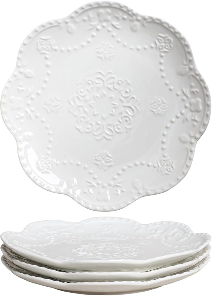 Gaolinci European Palace Series Lace Embossed Ceramic Dinner Plate (Set of 4)