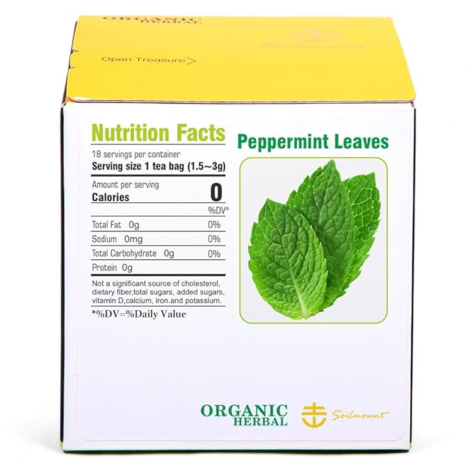 Soilmount - Peppermint Leaf Tea - |Mint leaf tea|Bohe|薄荷|박하| - Pure Herbal Tea - Natural, Organic, Non-GMO, Clean Ingredients, Caffeine Free (18 Tea Bags, Box 1)