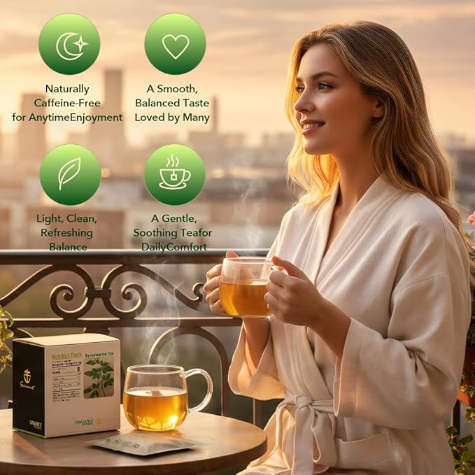 Soilmount Wild Organic Gynostemma Tea Bags (18 Tea Bags/Box) - Caffeine-Free Herbal Drink, Antioxidant, Relaxing & Energizing, Daily Wellness Tea, Refreshing & Healthy Gynostemma Tea