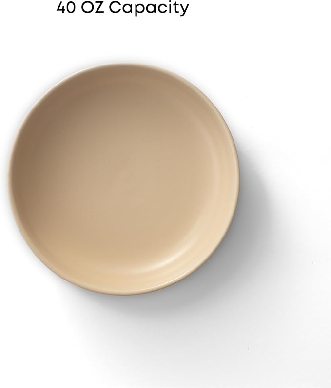 JoyJolt Mesa 40oz Stoneware Serving and Soup Bowls - Set of 4, Large Salad and Pho Bowls, Dishwasher and Microwave Safe, Aesthetic Kitchen Essentials - Matte Beige