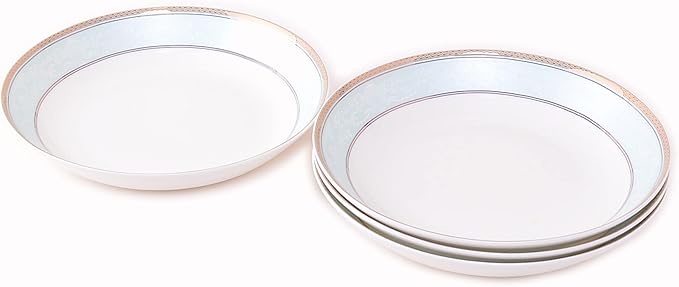 Salad Bowls Set of 4 Fine Bone China 8.5" Pasta Plates Classic Relief Pattern Gilt Edged High Grade Deep Bowl Fruit Plates Soup Plate Sets For 4 People