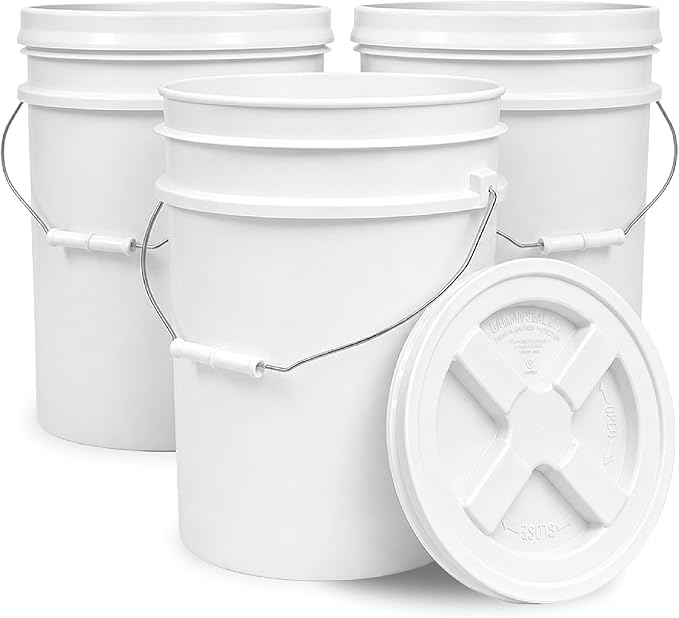 ePackageSupply 5 Gallon Bucket - Food Grade Bucket with Airtight Gamma Seal Screw-On Lid, BPA-Free, Heavy-Duty 90 Mil HDPE Plastic, Bulk Storage, Durable Container, Made in USA, White/White, 3 Packs