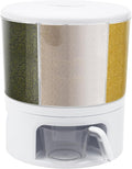 Grain Storage Container Dispenser, 6 Grids rice dispenser rotating, 360° rotating food dispenser One-Click Output rice Storage Round Grain Dispenser Kitchen (White 2.3kg)