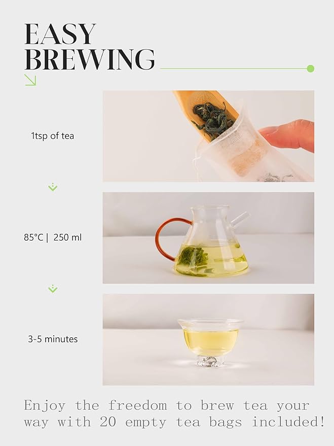 CO-OP 1950 Golden Green Tea Loose Leaf Tea, 100g, High Mountain Whole Loose Leaf Green Tea, Naturally Smooth & Refreshing, Rich in Antioxidants, No Additives, 20 Empty Tea Bags Included, Box