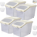 Sunnyray 4 Pcs Rice Storage Container Bulk 27.6 lb Airtight Flour Container with Wheels and Lids Measuring Cup Clear Pet Food Dog Birds Cat Food Bin Grain Cereal Organizer Box(Cream)