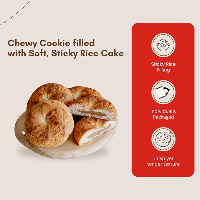 CW Korean Snack Original Butter Mochi Cookies with Mochi Filling, Korean Rice Cakes Snacks, 12 count, 258 g, Dessert Box Pie