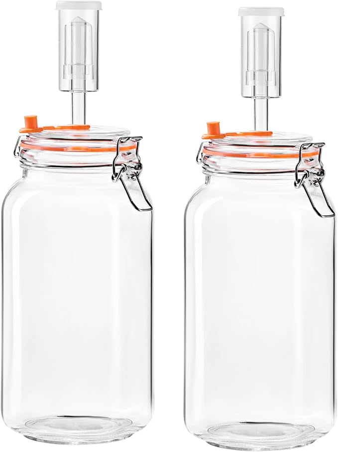 2 Liters Fermentation Jar, 64oz Glass Fermenting Jar for Making Sauerkraut, Kimchi, Pickles, Mead, Cider & More, Pack of 2
