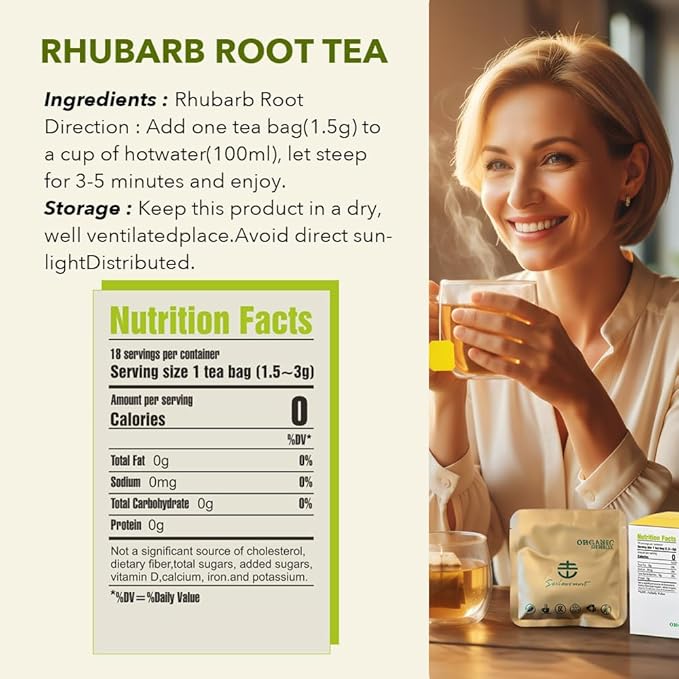Soilmount - Rhubarb Tea - |Rhubarb Root|da huang|大黄| - Pure Herbal Tea - Natural, Organic, Non-GMO, Clean Ingredients, Caffeine Free (18 Tea Bags, Box 1)