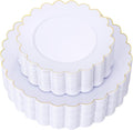 LIYH 60 Pcs Gold White Plastic Plates Scalloped Disposable Combo Includes 30 Dessert & 30 Dinner Plates for Monthers Day Birthday Wedding Party