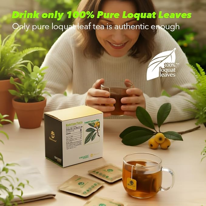 Soilmount - Loquat Leaf Tea - |Eriobotrya Japonica Tea|枇杷叶|Pipaye|비파엽| - Pure Herbal Tea - Natural, Organic, Non-GMO, Clean Ingredients, Caffeine Free (18 Tea Bags, Box 1)