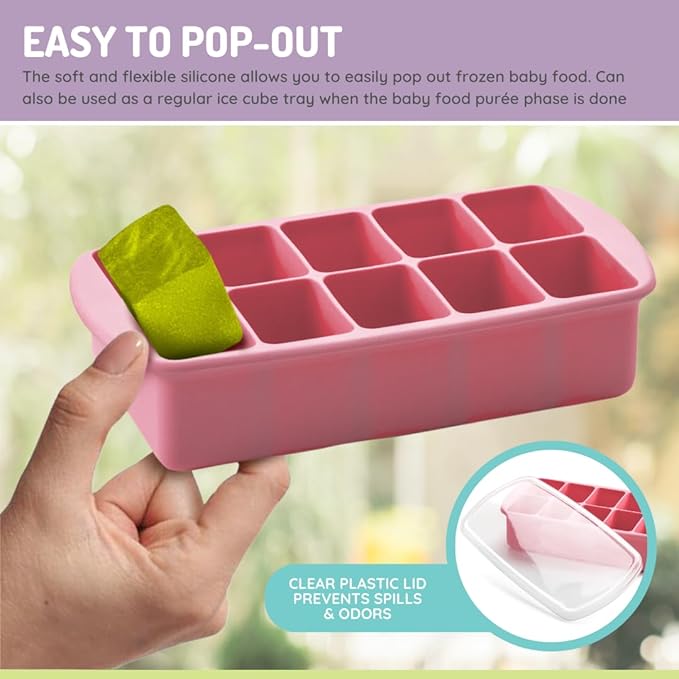 melii Silicone Baby Food Freezer Tray with Lid | 10 x 2oz Portion Cubes – Breastmilk & Homemade Puree Storage Container – BPA Free, Microwave, Freezer & Dishwasher Safe – Baby Registry Must (Pink)