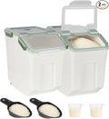 2 Pack Rice Container 50 lbs Large Bulk Flour Sugar Storage Holdhouse Plastic Grain Cereal Dry Goods Bin with Spoon and Measuring Cup for Kitchen Pantry Organization - Green