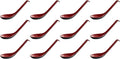 12 Pack - Red and Black 6.5-inch Asian Soup Spoon with Hook– Fuji Chinese Japanese Korean Style Spoon, Perfect for Melamine Won Ton Rice Pho Soba & Ramen Noodle Soups