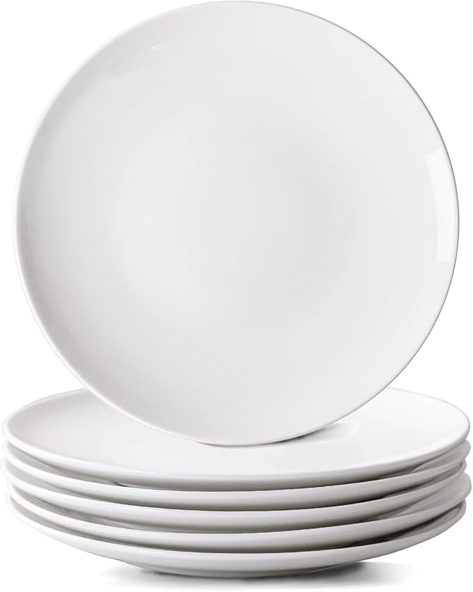 White Salad Plates Set of 6, 8.5 Inch Ceramic Plates – White Porcelain Appetizer & Dessert Plates for Kitchen, Salad, Snack & Everyday Use, Microwave & Dishwasher Safe, 22Cm