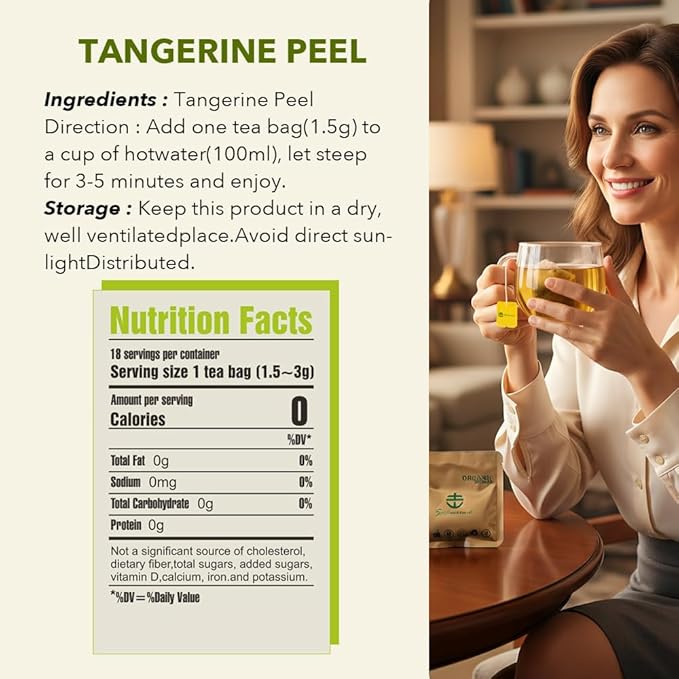 Soilmount - Tangerine Peel Tea - |Chen Pi| - Pure Herbal Tea - Natural, Organic, Non-GMO, Clean Ingredients, Caffeine Free (18 Tea Bags, Box 1)