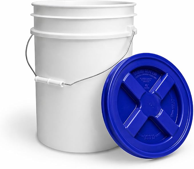 ePackageSupply 5 Gallon Bucket - Food Grade Bucket with Airtight Gamma Seal Screw-On Lid, BPA-Free, Heavy-Duty 90 Mil HDPE Plastic, Bulk Storage, Durable Container, Made in USA, White/Blue, 3 Packs