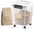 LivLab Mker Rice Dispenser - 50LBS Airtight food storage container with lids,cereal flour storage container with wheels, flour bin rice organizer (25KG)
