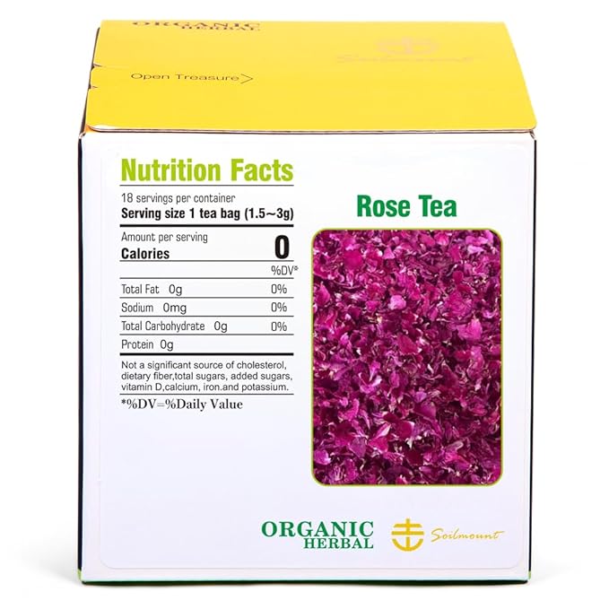 Soilmount - Rose Tea - |Natural Rose FloraI Tea|mei gui hua cha|玫瑰花茶| - Pure Herbal Tea - Natural, Organic, Non-GMO, Clean Ingredients, Caffeine Free (18 Tea Bags, Box 1)