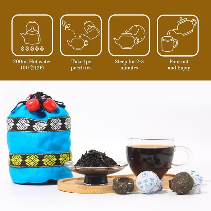 LWXLJMJZC-40pcs Cooked Stick Rice Puerh Tea|Ripe(Shu) Mini Tuo Cha|Yunnan Glutinous Rice Balls Pu erh Cake